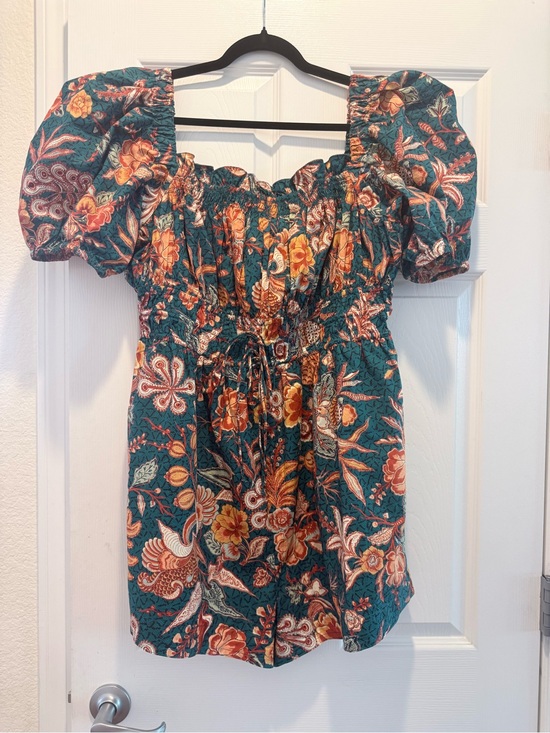 Ulla Johnson Dresses & Skirts - Ulla Johnson Teal Floral Puff-Sleeve Smocked Romper